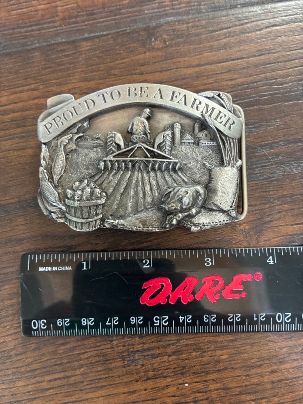 Proud to Be a Farmer Silver-Tone Belt Buckle (c) 1984